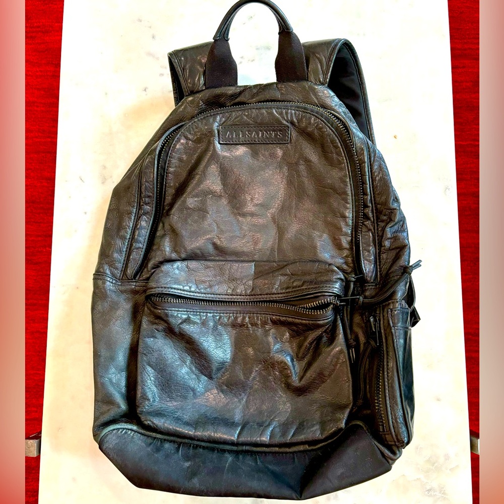 All Saints black leather backpack